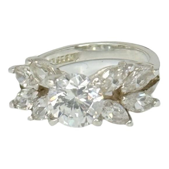 Lindeberg 925 Sterling Silver Zirconia Ring Sz 7 Marquise Round Cut Engagement - Picture 2 of 16